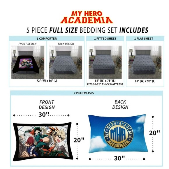 Jay Franco My Hero Academia Anime Full Comforter Set - 5 Piece Bedding - Picture 5 of 8